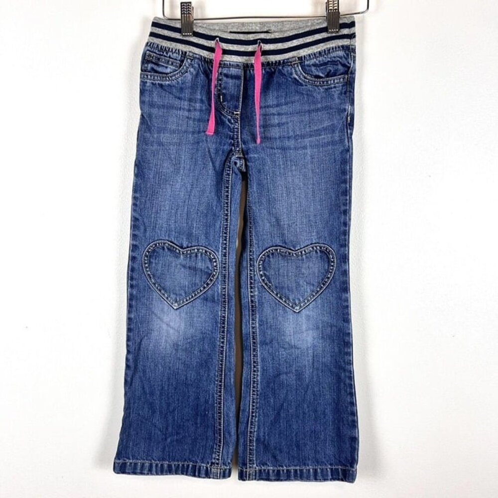 MINI BODEN Rib knit Drawstring Waist Heart Applique Knee Mid Vint Denim Jeans 8